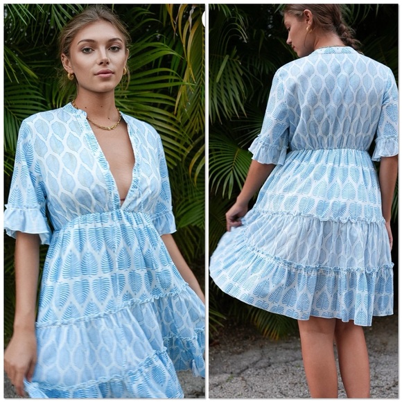 Debbie Katz Sana blue and white boho resort wear mini dress - Picture 15 of 15